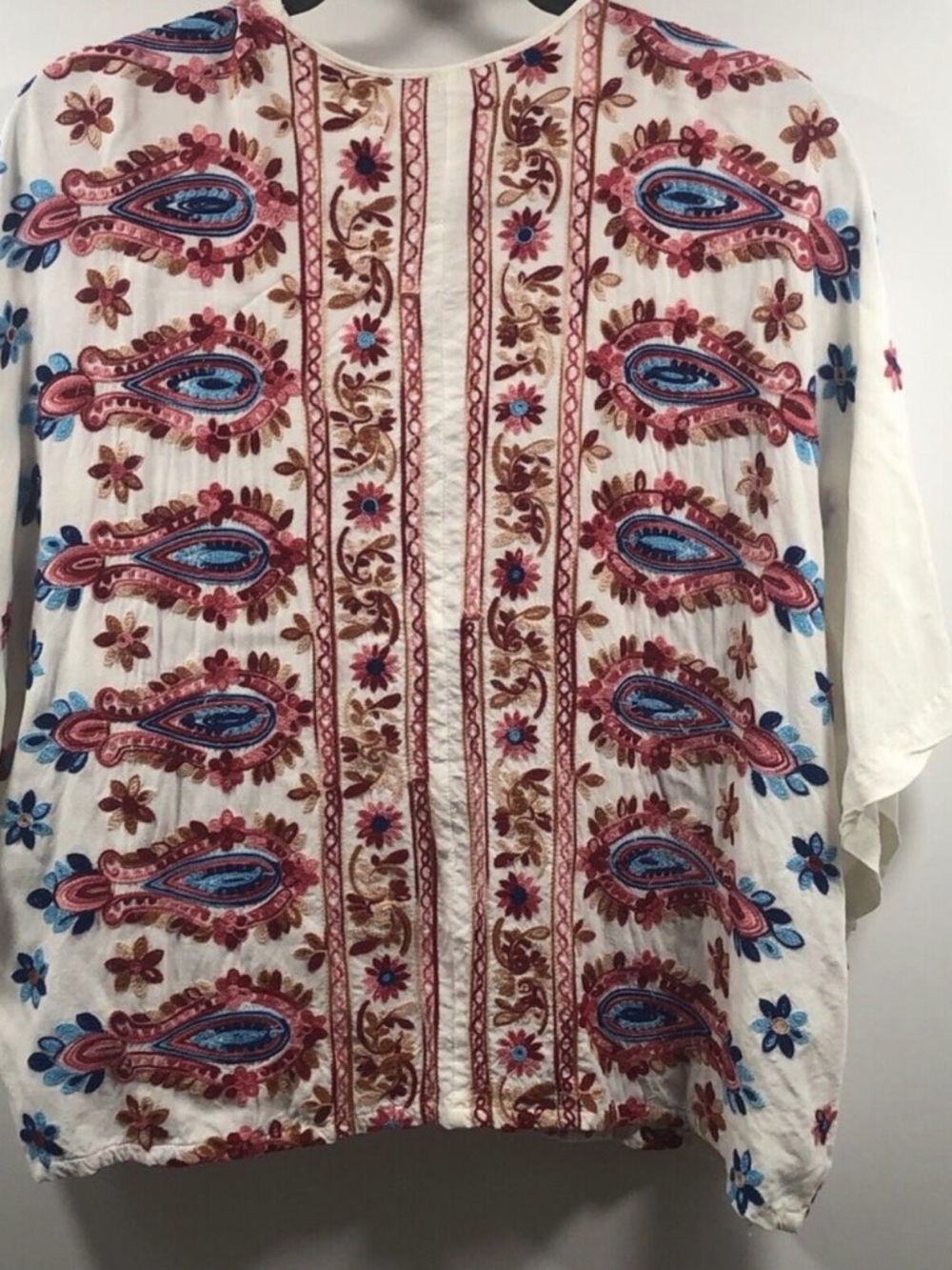 Karen Kane Floral Paisley Kimono Top Boho Embroidered Cream Size M - Picture 4 of 7